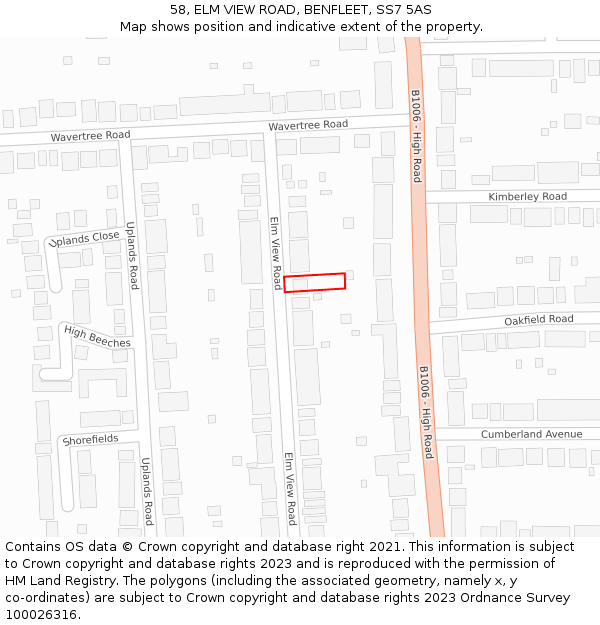 58, ELM VIEW ROAD, BENFLEET, SS7 5AS: Location map and indicative extent of plot