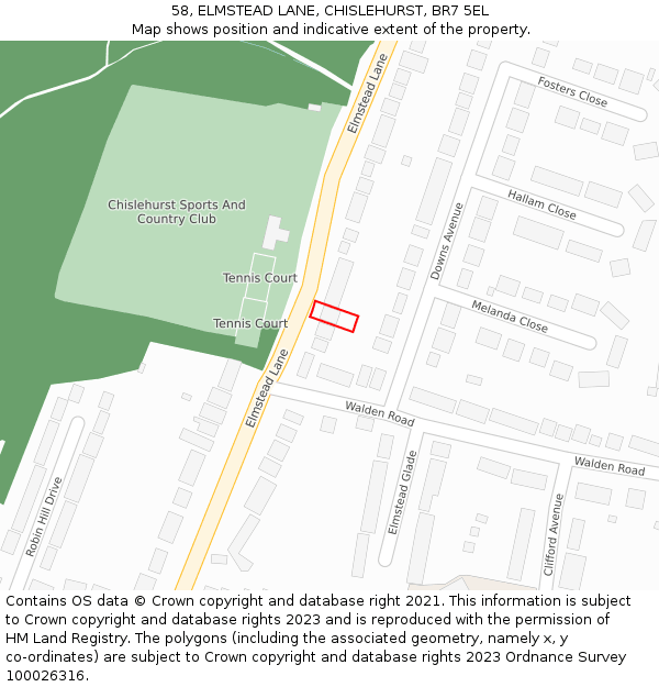 58, ELMSTEAD LANE, CHISLEHURST, BR7 5EL: Location map and indicative extent of plot