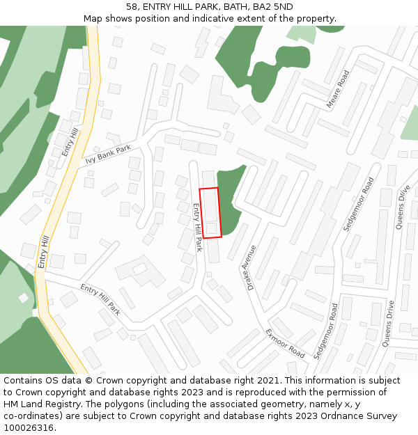 58, ENTRY HILL PARK, BATH, BA2 5ND: Location map and indicative extent of plot