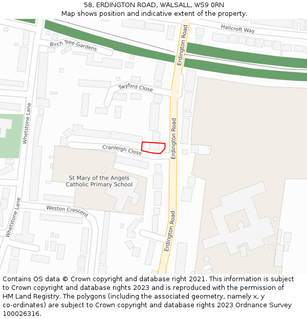 58, ERDINGTON ROAD, WALSALL, WS9 0RN: Location map and indicative extent of plot