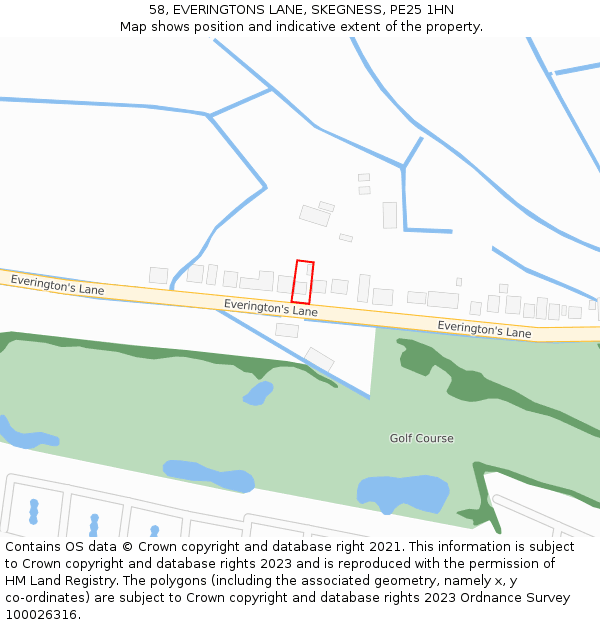 58, EVERINGTONS LANE, SKEGNESS, PE25 1HN: Location map and indicative extent of plot