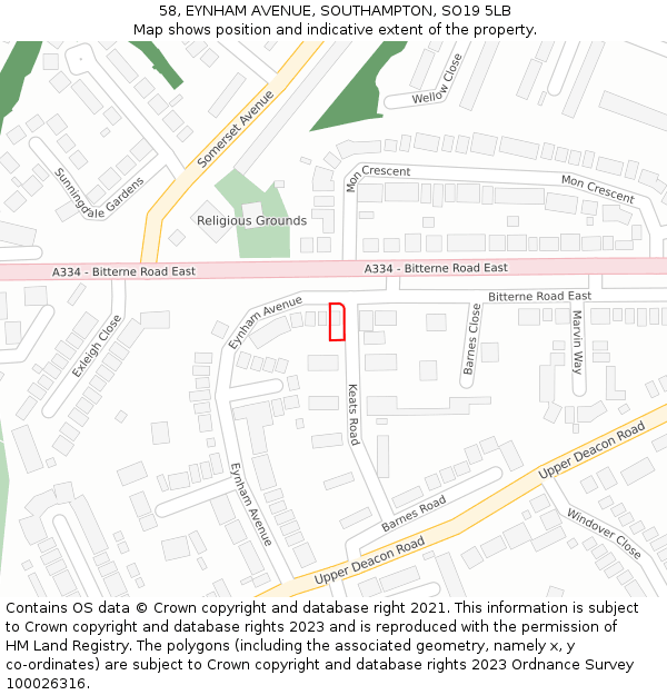 58, EYNHAM AVENUE, SOUTHAMPTON, SO19 5LB: Location map and indicative extent of plot