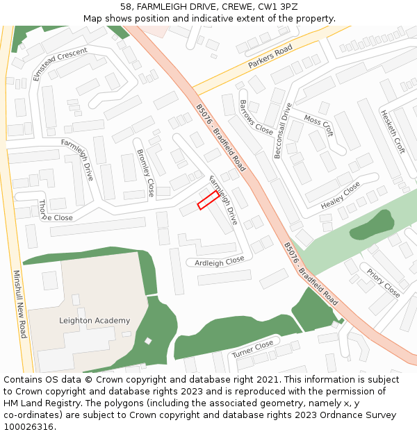 58, FARMLEIGH DRIVE, CREWE, CW1 3PZ: Location map and indicative extent of plot