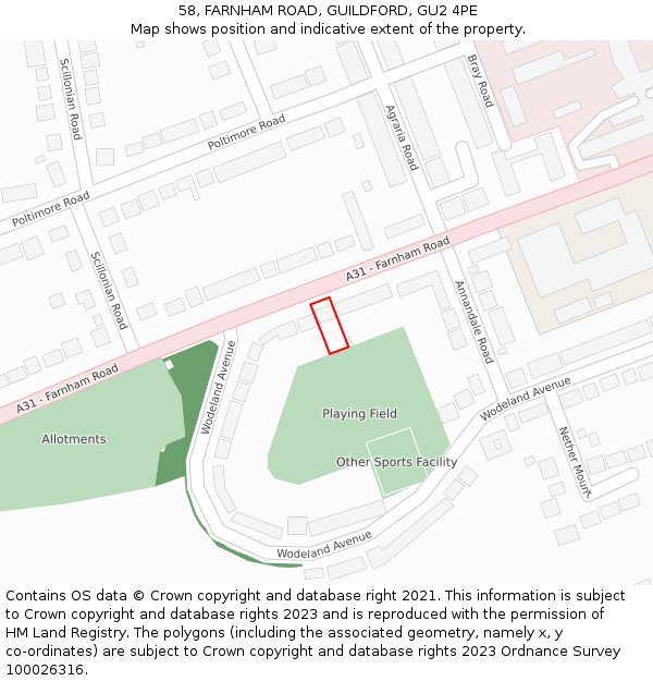 58, FARNHAM ROAD, GUILDFORD, GU2 4PE: Location map and indicative extent of plot