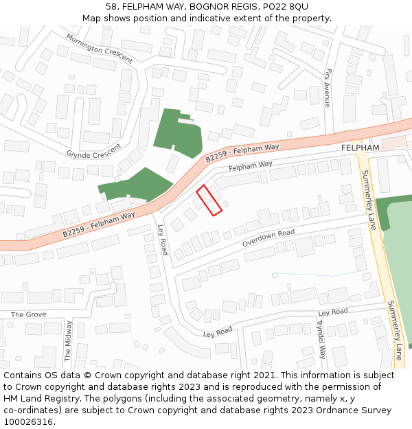 58, FELPHAM WAY, BOGNOR REGIS, PO22 8QU: Location map and indicative extent of plot