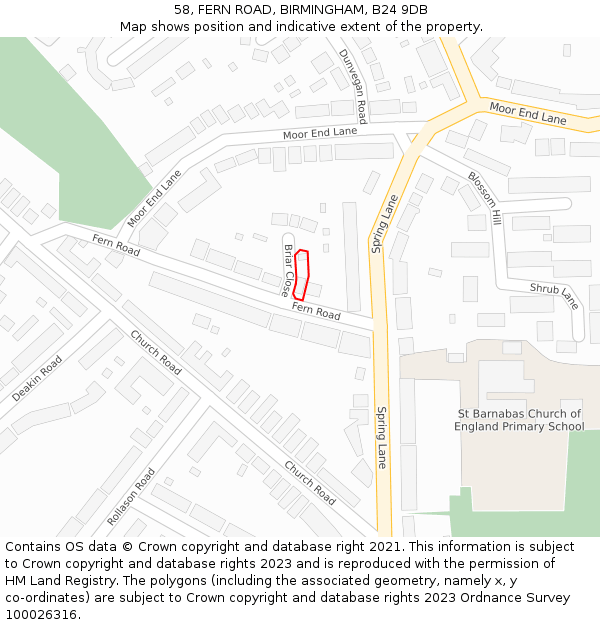 58, FERN ROAD, BIRMINGHAM, B24 9DB: Location map and indicative extent of plot