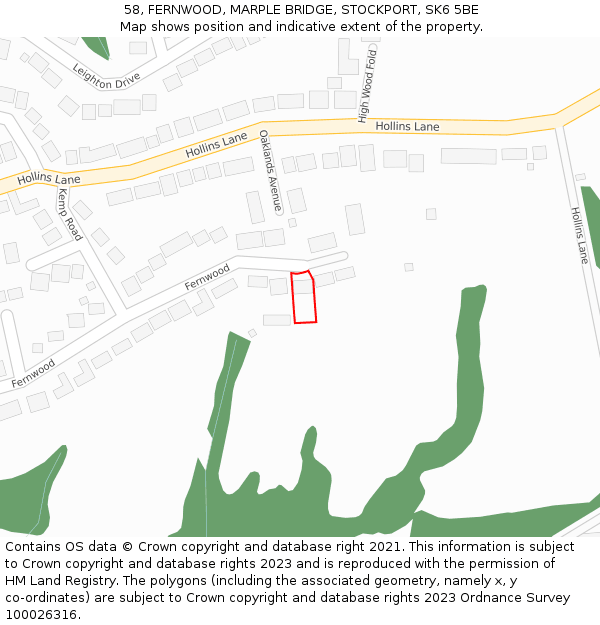 58, FERNWOOD, MARPLE BRIDGE, STOCKPORT, SK6 5BE: Location map and indicative extent of plot