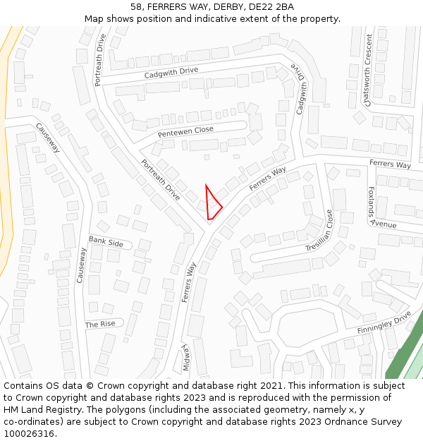 58, FERRERS WAY, DERBY, DE22 2BA: Location map and indicative extent of plot