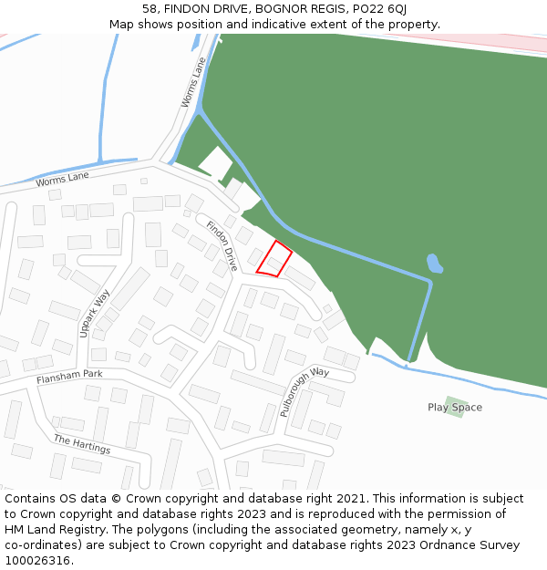 58, FINDON DRIVE, BOGNOR REGIS, PO22 6QJ: Location map and indicative extent of plot