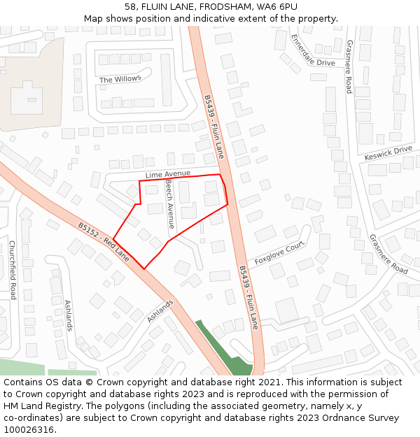 58, FLUIN LANE, FRODSHAM, WA6 6PU: Location map and indicative extent of plot