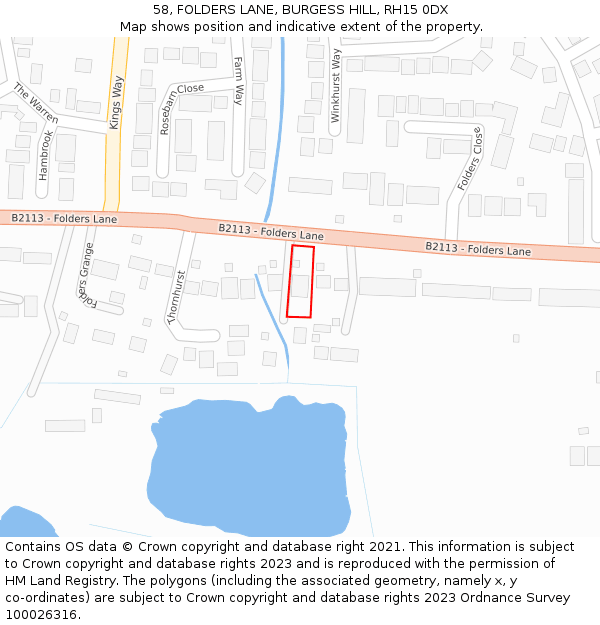 58, FOLDERS LANE, BURGESS HILL, RH15 0DX: Location map and indicative extent of plot