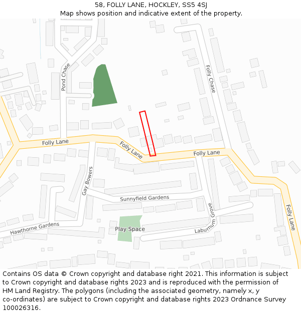 58, FOLLY LANE, HOCKLEY, SS5 4SJ: Location map and indicative extent of plot