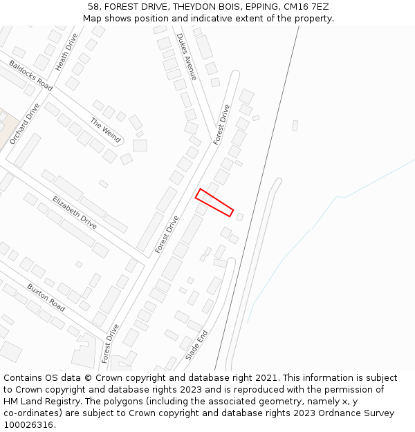 58, FOREST DRIVE, THEYDON BOIS, EPPING, CM16 7EZ: Location map and indicative extent of plot