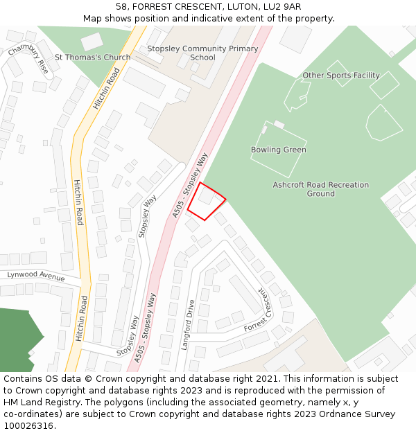 58, FORREST CRESCENT, LUTON, LU2 9AR: Location map and indicative extent of plot