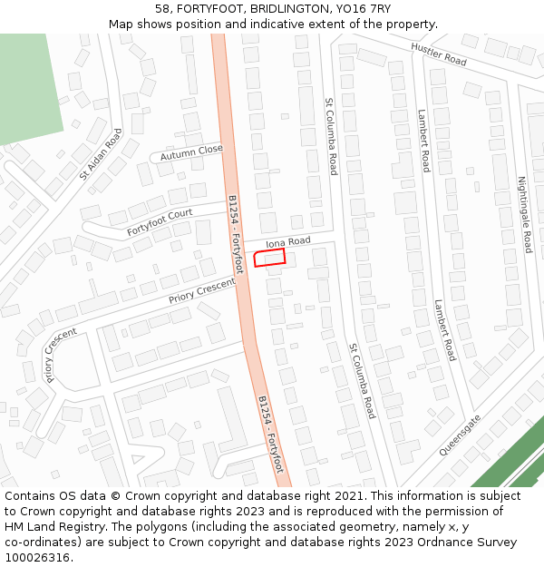 58, FORTYFOOT, BRIDLINGTON, YO16 7RY: Location map and indicative extent of plot