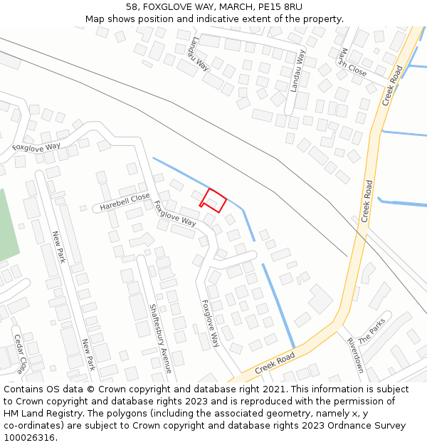 58, FOXGLOVE WAY, MARCH, PE15 8RU: Location map and indicative extent of plot