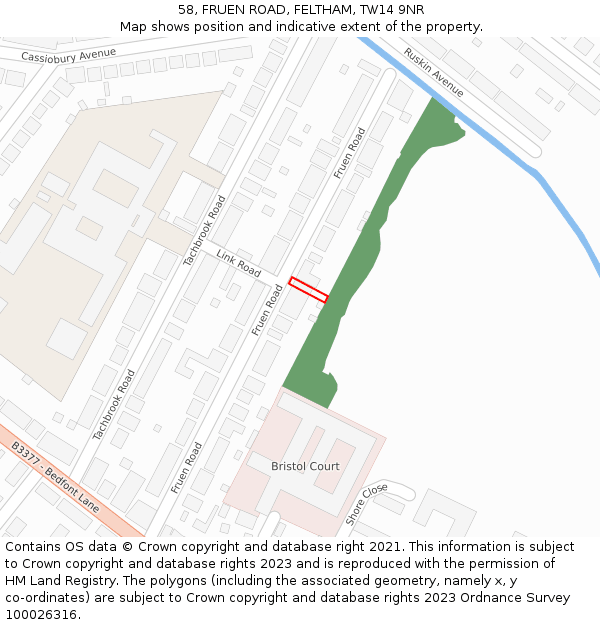 58, FRUEN ROAD, FELTHAM, TW14 9NR: Location map and indicative extent of plot