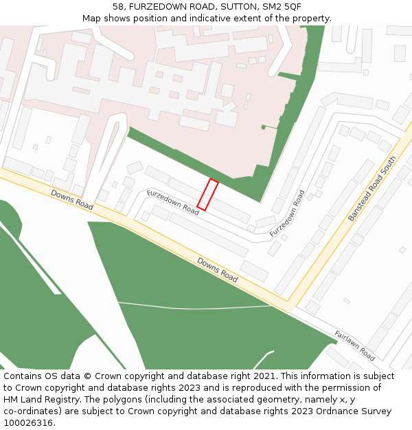 58, FURZEDOWN ROAD, SUTTON, SM2 5QF: Location map and indicative extent of plot