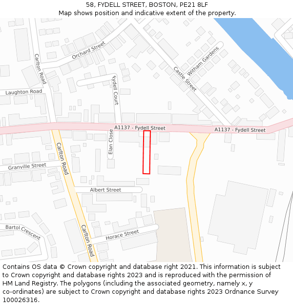 58, FYDELL STREET, BOSTON, PE21 8LF: Location map and indicative extent of plot