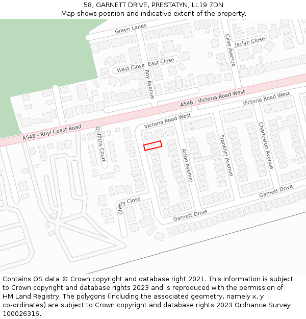 58, GARNETT DRIVE, PRESTATYN, LL19 7DN: Location map and indicative extent of plot