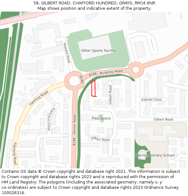 58, GILBERT ROAD, CHAFFORD HUNDRED, GRAYS, RM16 6NR: Location map and indicative extent of plot