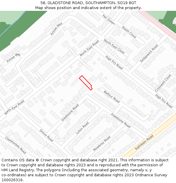 58, GLADSTONE ROAD, SOUTHAMPTON, SO19 8GT: Location map and indicative extent of plot