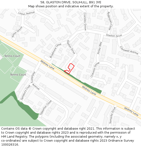 58, GLASTON DRIVE, SOLIHULL, B91 3YE: Location map and indicative extent of plot