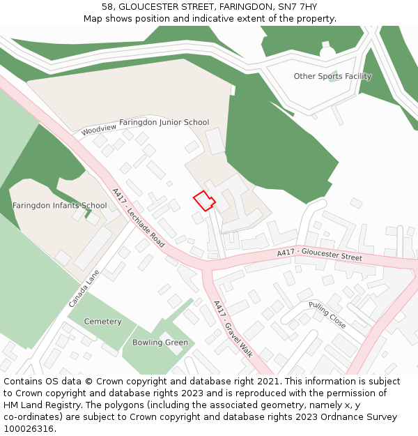 58, GLOUCESTER STREET, FARINGDON, SN7 7HY: Location map and indicative extent of plot
