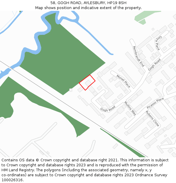 58, GOGH ROAD, AYLESBURY, HP19 8SH: Location map and indicative extent of plot