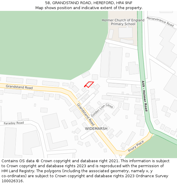 58, GRANDSTAND ROAD, HEREFORD, HR4 9NF: Location map and indicative extent of plot