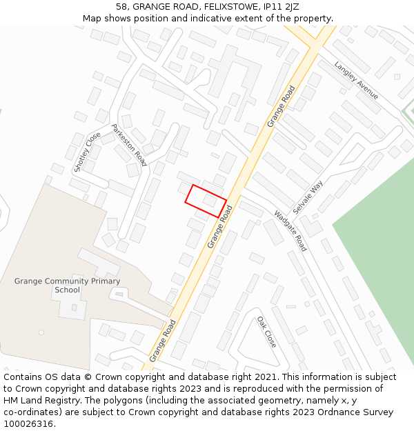 58, GRANGE ROAD, FELIXSTOWE, IP11 2JZ: Location map and indicative extent of plot