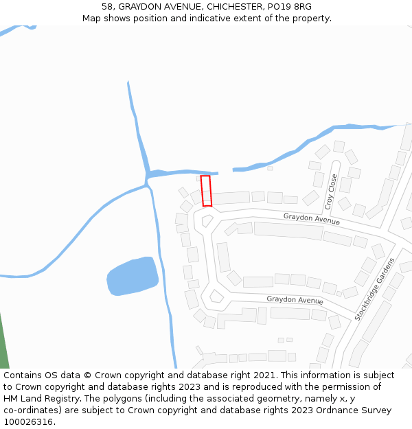 58, GRAYDON AVENUE, CHICHESTER, PO19 8RG: Location map and indicative extent of plot