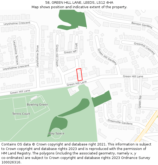58, GREEN HILL LANE, LEEDS, LS12 4HA: Location map and indicative extent of plot
