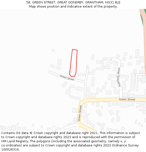 58, GREEN STREET, GREAT GONERBY, GRANTHAM, NG31 8LE: Location map and indicative extent of plot