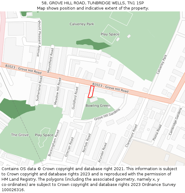 58, GROVE HILL ROAD, TUNBRIDGE WELLS, TN1 1SP: Location map and indicative extent of plot