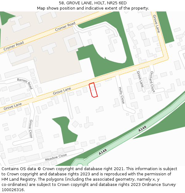 58, GROVE LANE, HOLT, NR25 6ED: Location map and indicative extent of plot