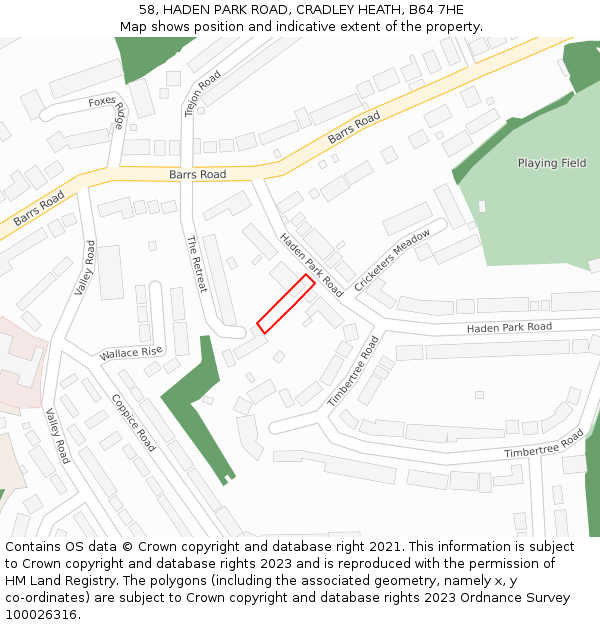 58, HADEN PARK ROAD, CRADLEY HEATH, B64 7HE: Location map and indicative extent of plot