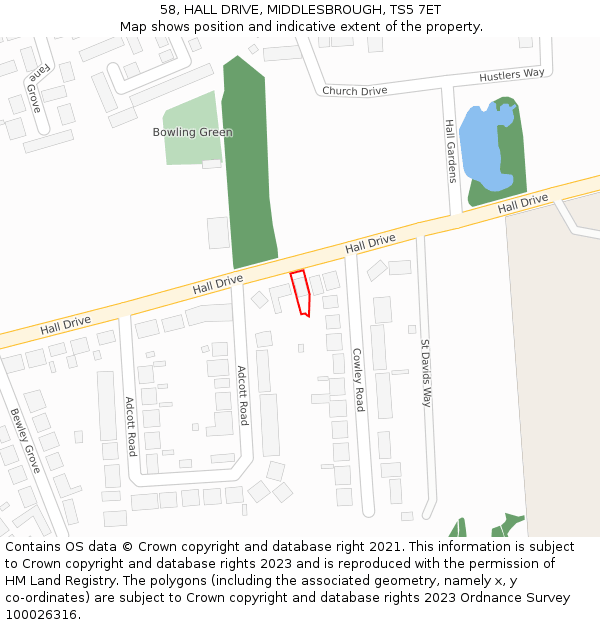 58, HALL DRIVE, MIDDLESBROUGH, TS5 7ET: Location map and indicative extent of plot