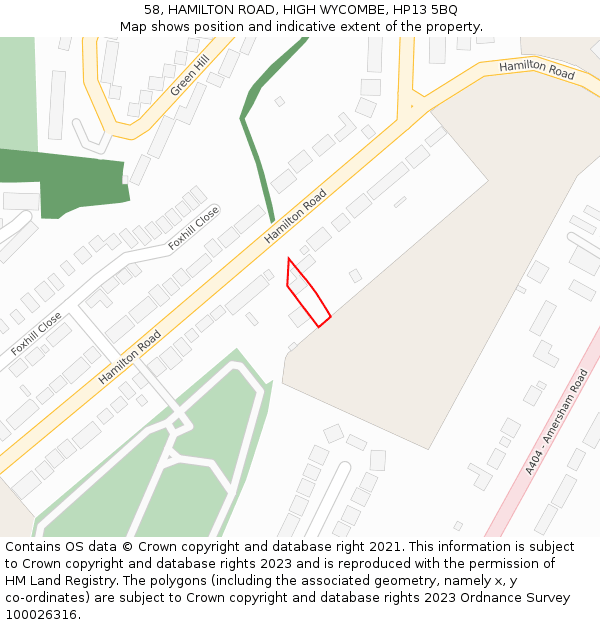 58, HAMILTON ROAD, HIGH WYCOMBE, HP13 5BQ: Location map and indicative extent of plot