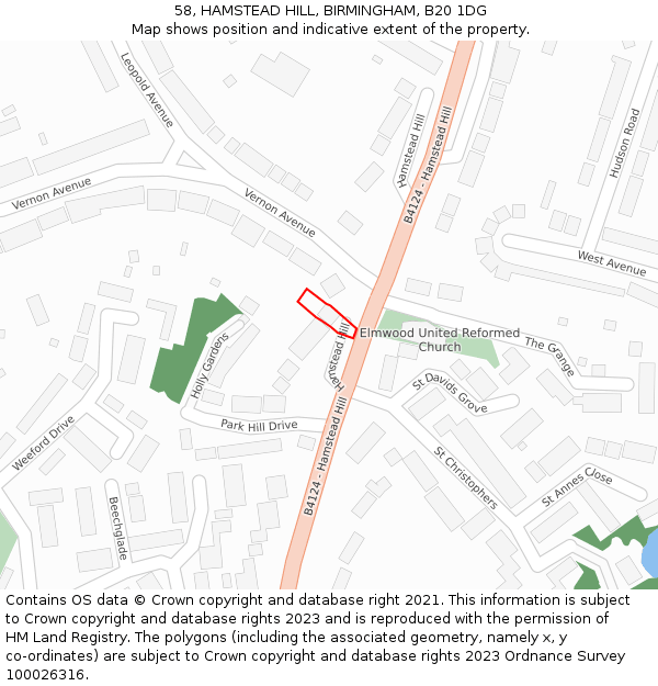 58, HAMSTEAD HILL, BIRMINGHAM, B20 1DG: Location map and indicative extent of plot