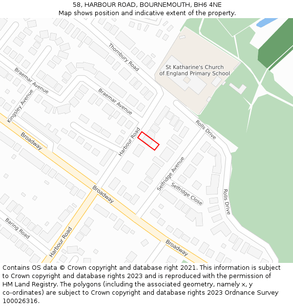 58, HARBOUR ROAD, BOURNEMOUTH, BH6 4NE: Location map and indicative extent of plot
