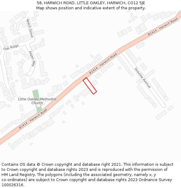 58, HARWICH ROAD, LITTLE OAKLEY, HARWICH, CO12 5JE: Location map and indicative extent of plot