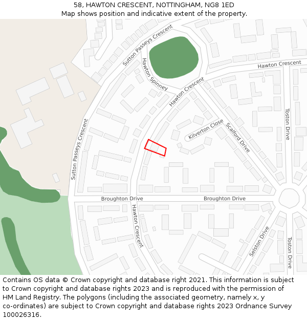 58, HAWTON CRESCENT, NOTTINGHAM, NG8 1ED: Location map and indicative extent of plot