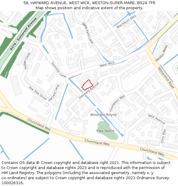 58, HAYWARD AVENUE, WEST WICK, WESTON-SUPER-MARE, BS24 7FR: Location map and indicative extent of plot