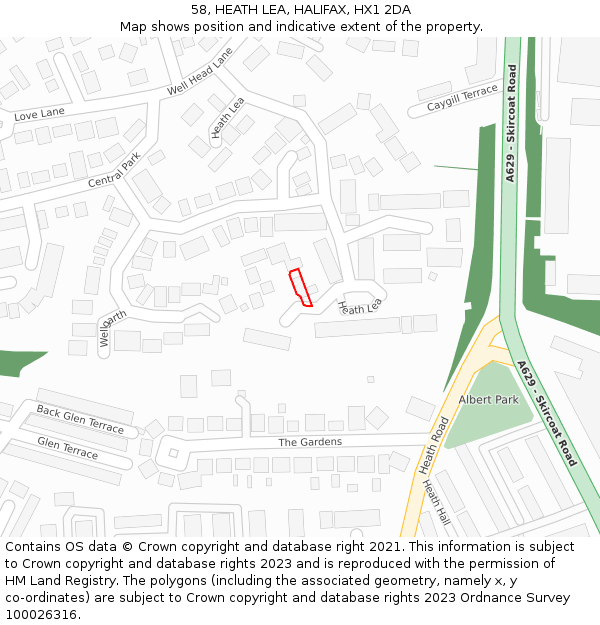 58, HEATH LEA, HALIFAX, HX1 2DA: Location map and indicative extent of plot