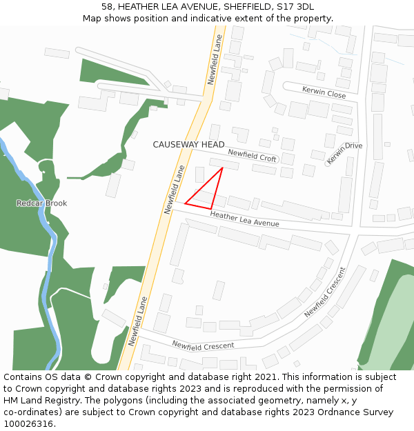 58, HEATHER LEA AVENUE, SHEFFIELD, S17 3DL: Location map and indicative extent of plot