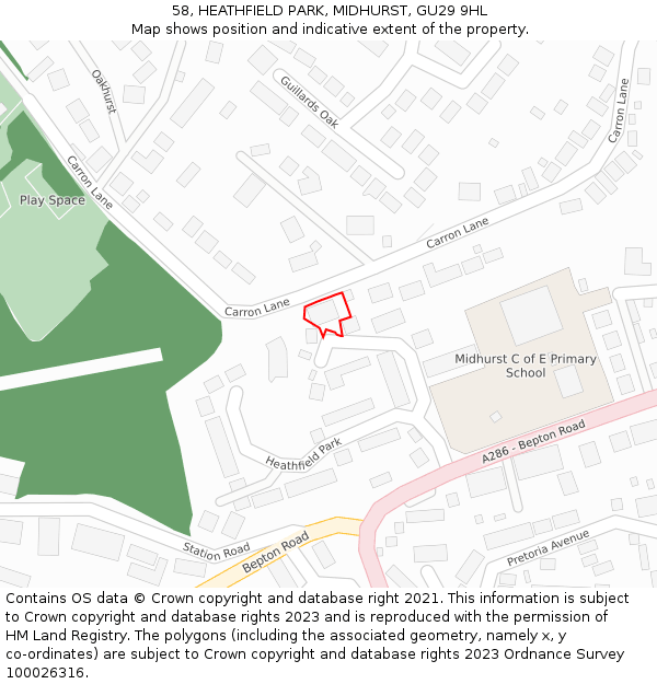58, HEATHFIELD PARK, MIDHURST, GU29 9HL: Location map and indicative extent of plot