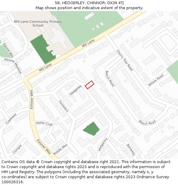 58, HEDGERLEY, CHINNOR, OX39 4TJ: Location map and indicative extent of plot