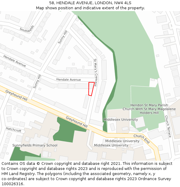58, HENDALE AVENUE, LONDON, NW4 4LS: Location map and indicative extent of plot