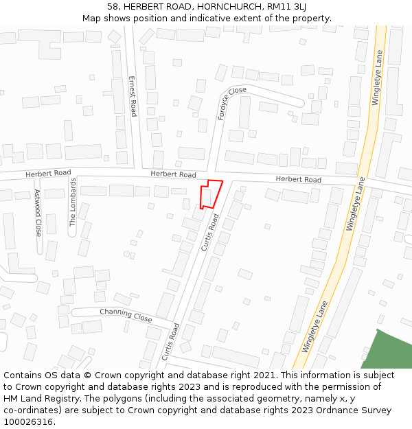 58, HERBERT ROAD, HORNCHURCH, RM11 3LJ: Location map and indicative extent of plot